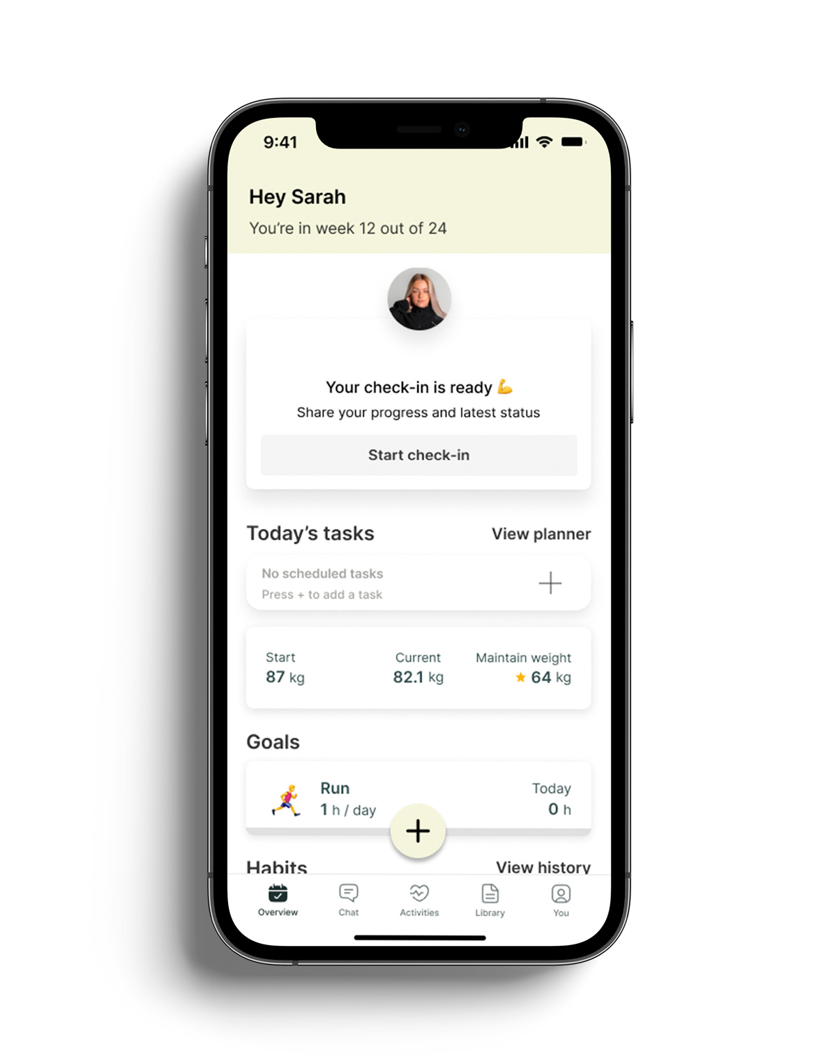 A mockup of the coaching app showcasing the different features.